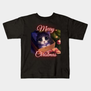 Merry Christmas - Cute Cat Under The Christmas Tree Kids T-Shirt